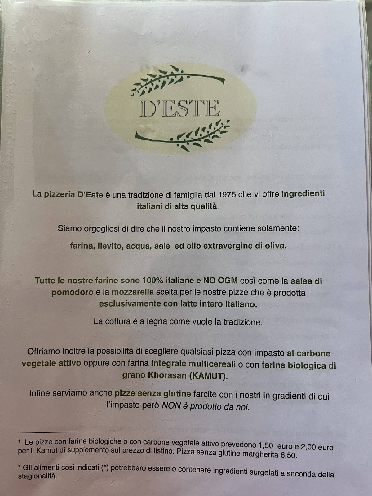 Pizzeria D'Este меню