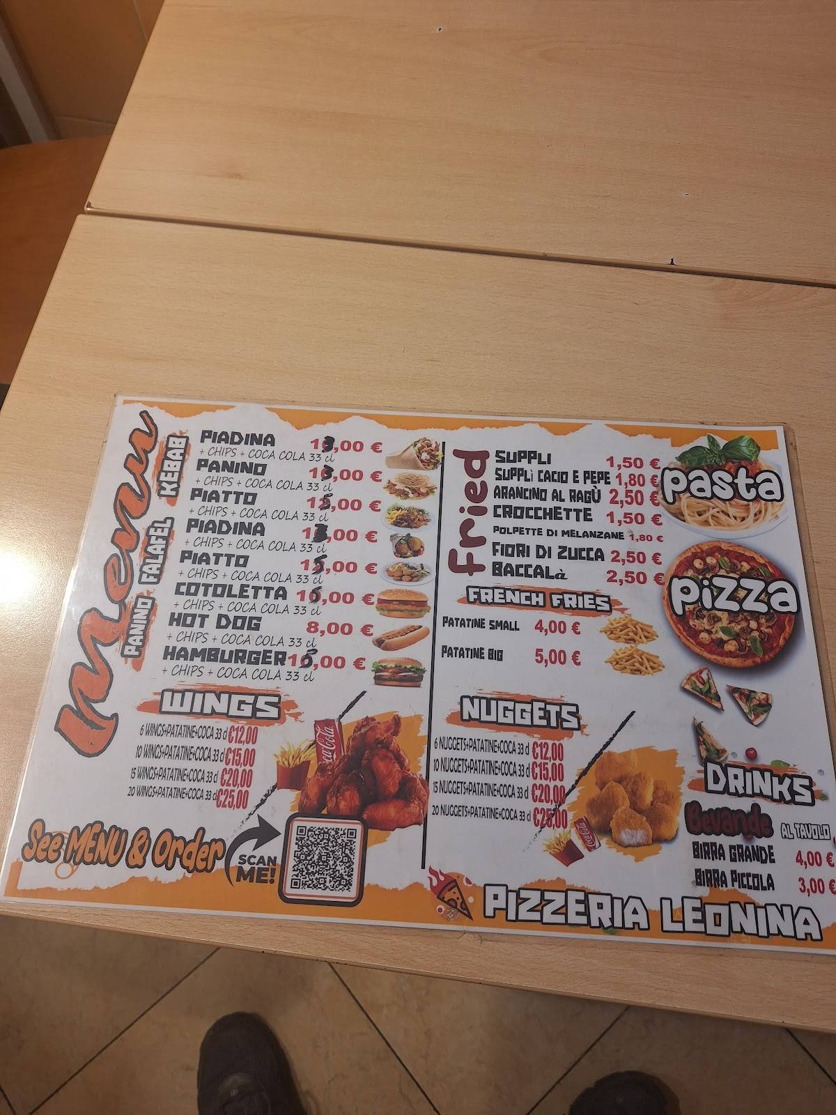 Pizzeria leonina kebab Roma меню