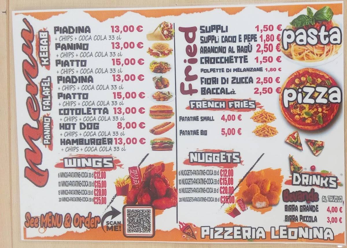 Pizzeria leonina kebab Roma меню