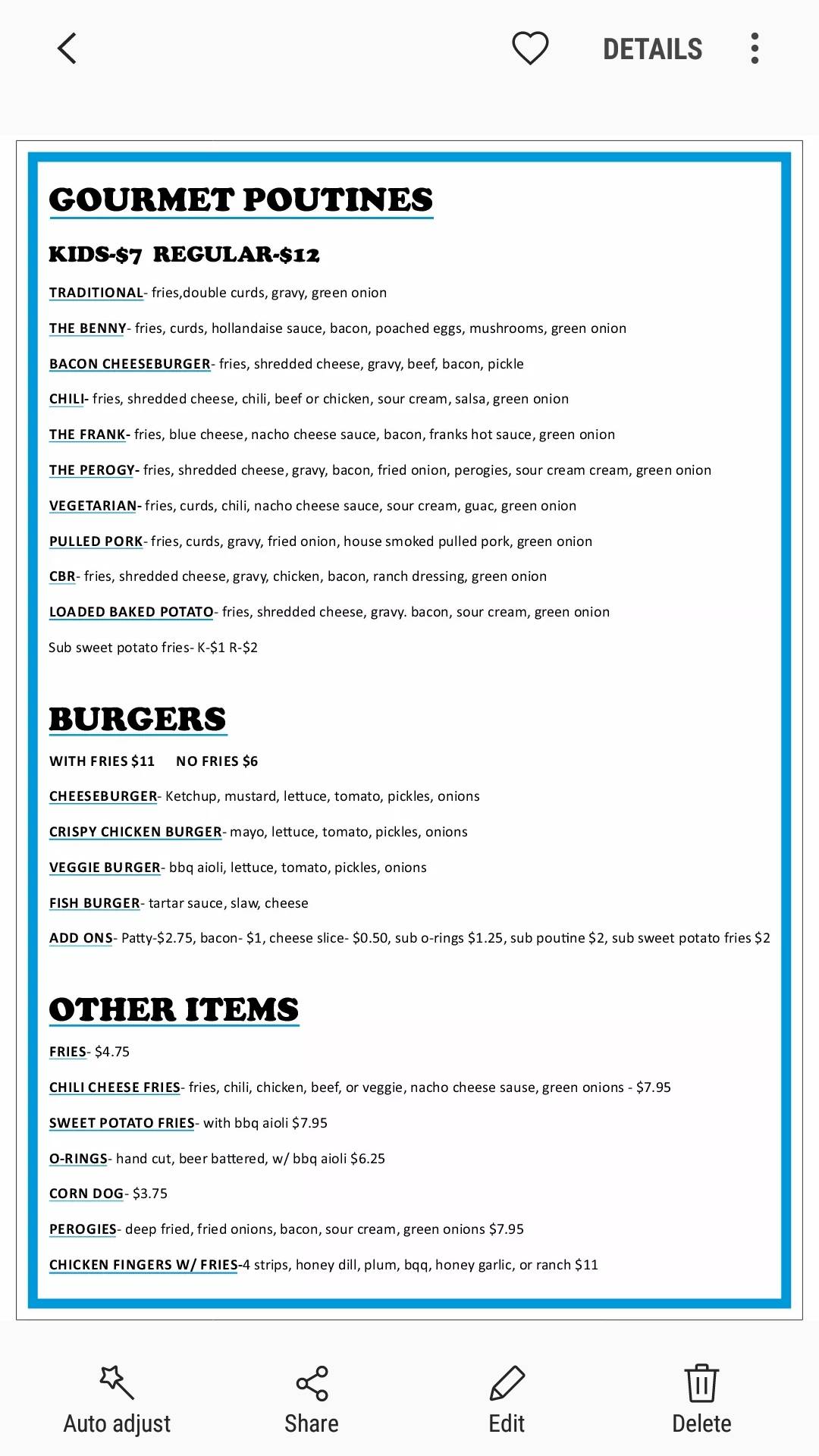Poutine truck меню