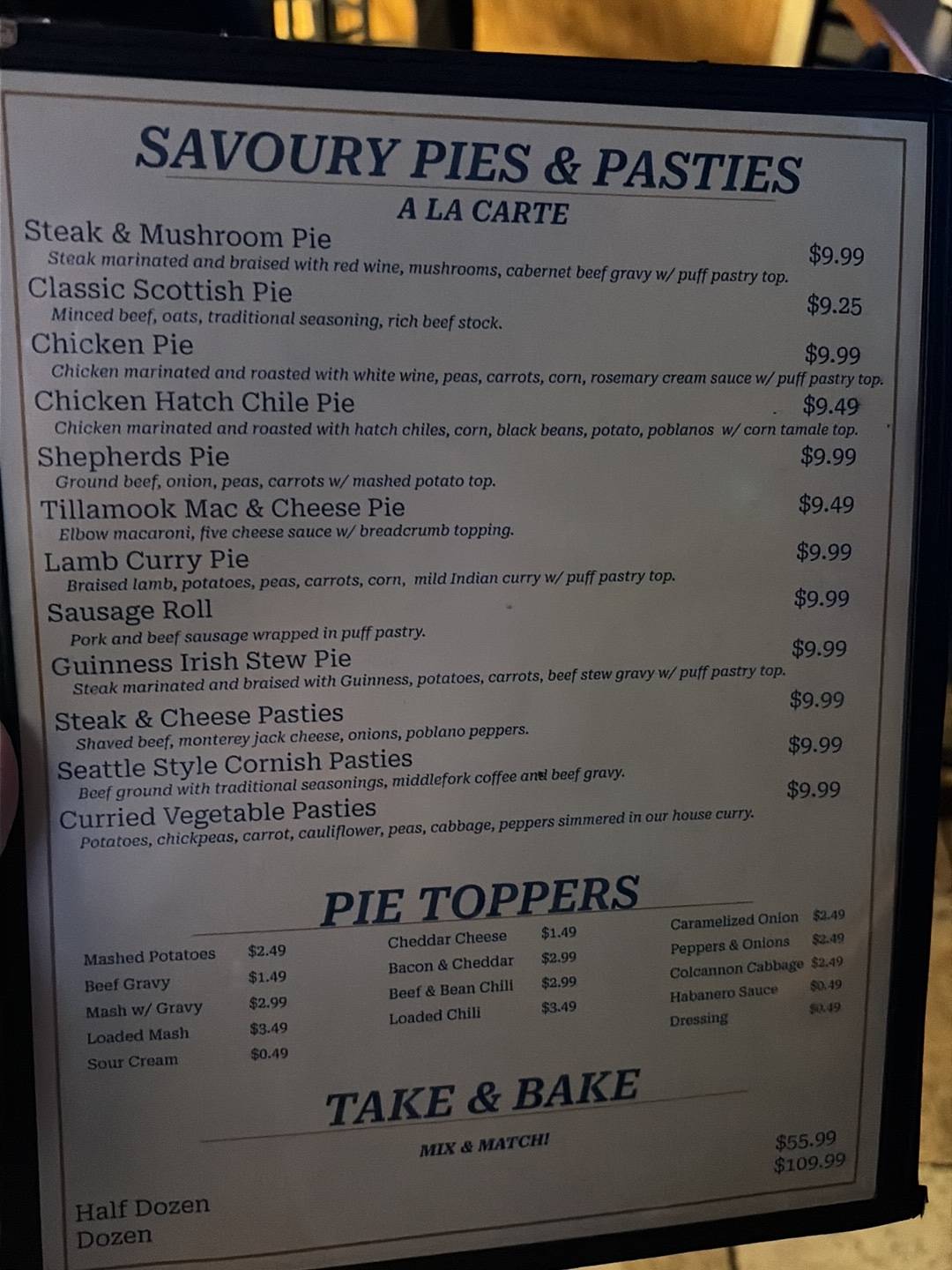 Premier Meat Pies меню