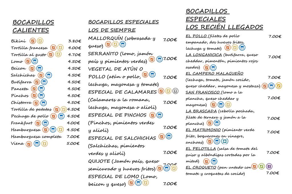 Bar Cristóbal II меню