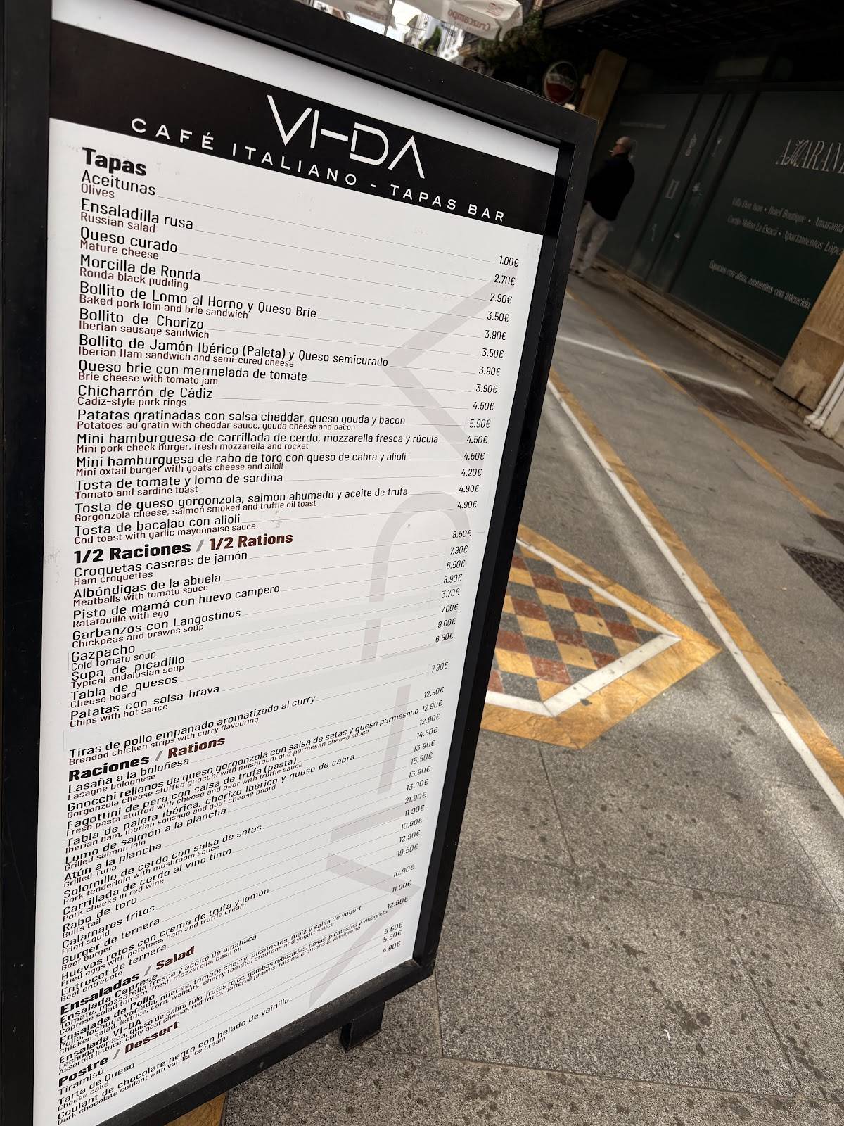 Bar vida cafetería меню