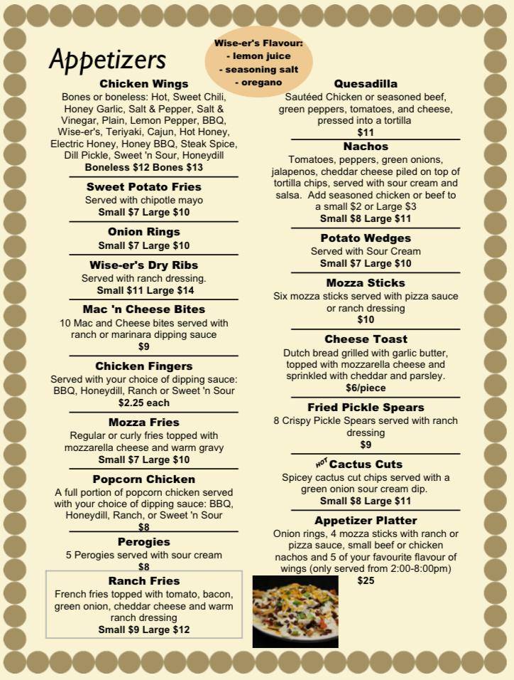 Call-Inn's Hotel & Wise-er's Bar and Restaurant меню