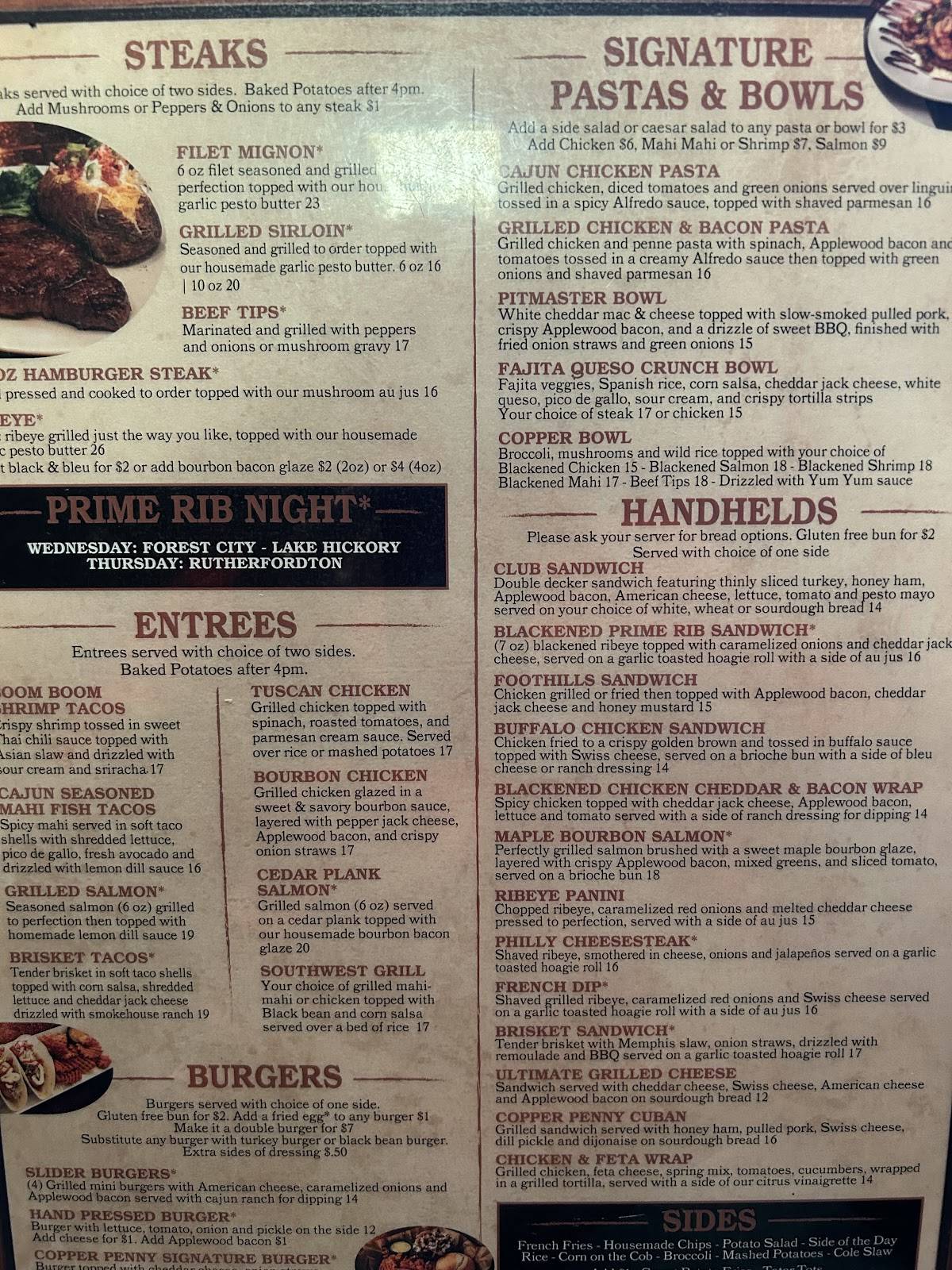 Copper Penny Grill Rutherfordton меню