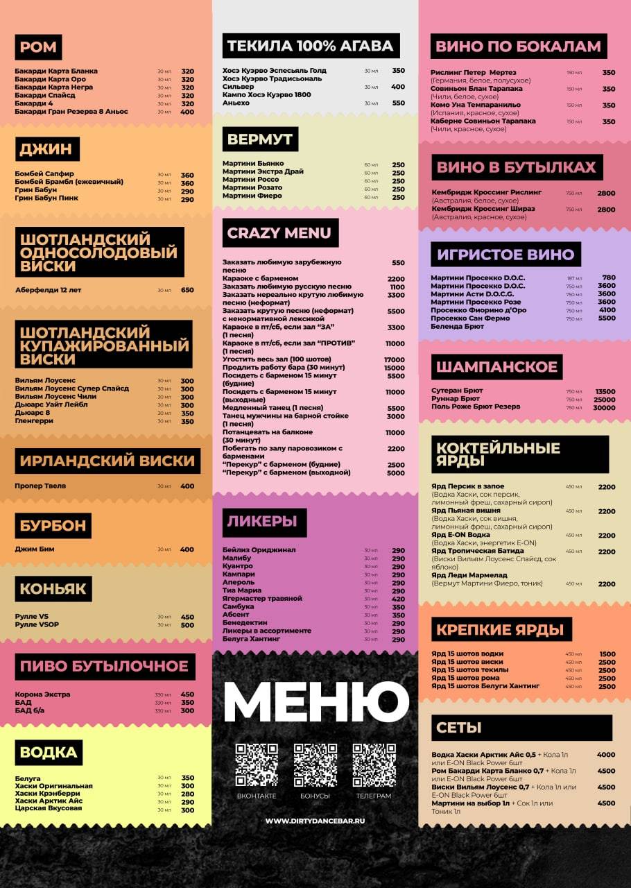 Грязные танцы меню