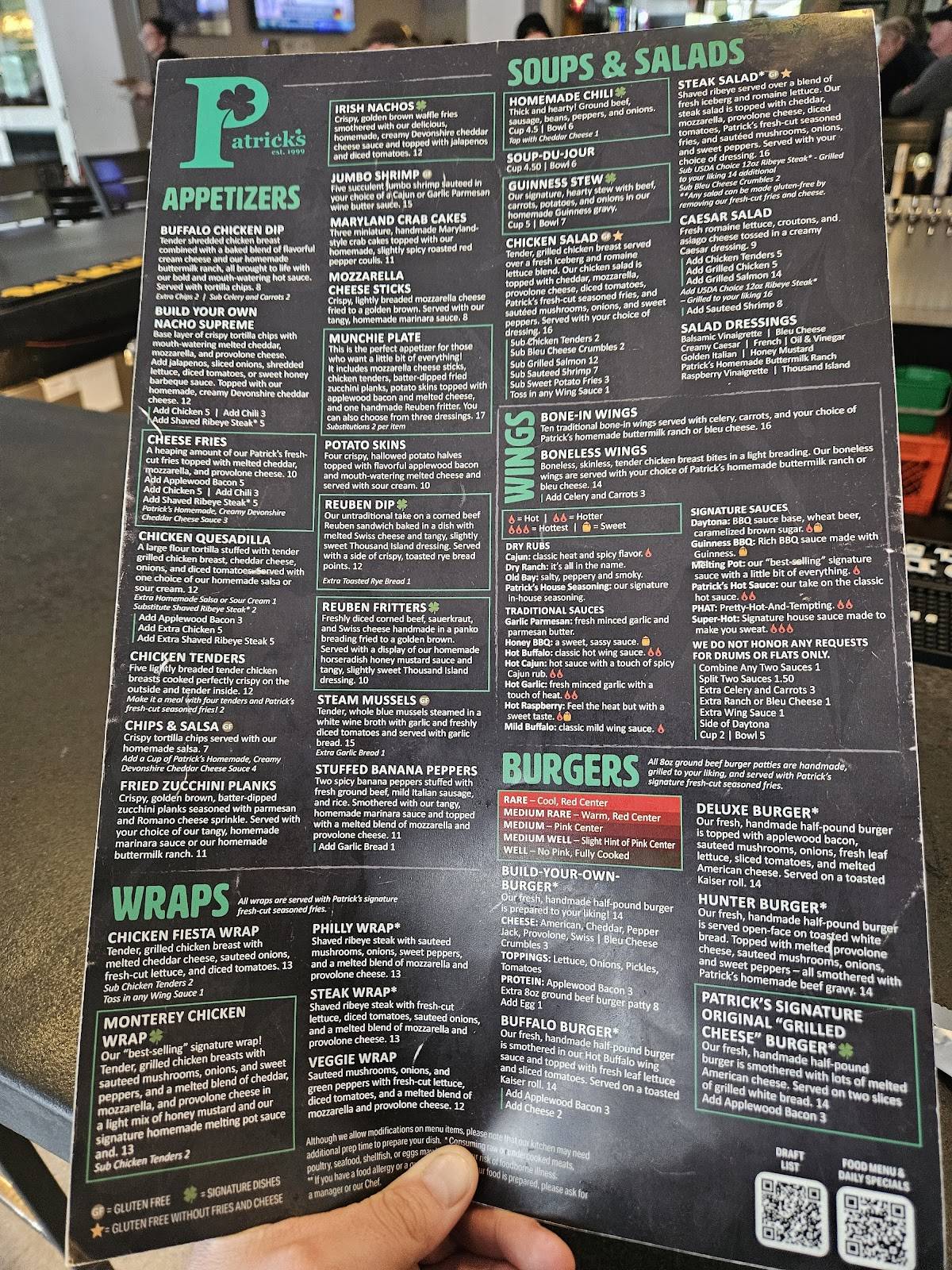 Patrick's Pub меню