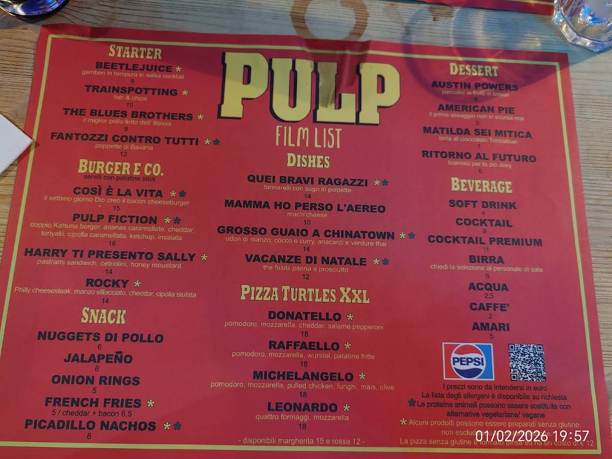 Pulp Restaurant меню