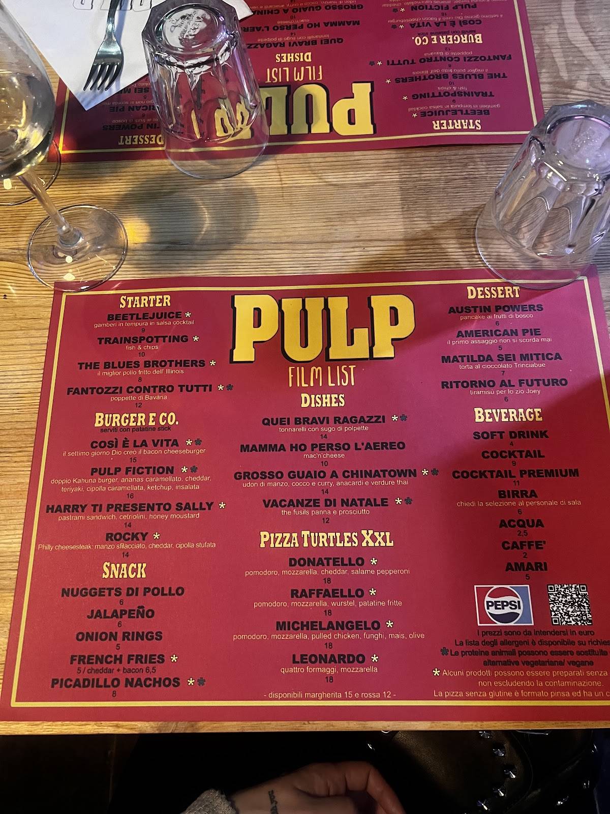 Pulp Restaurant меню