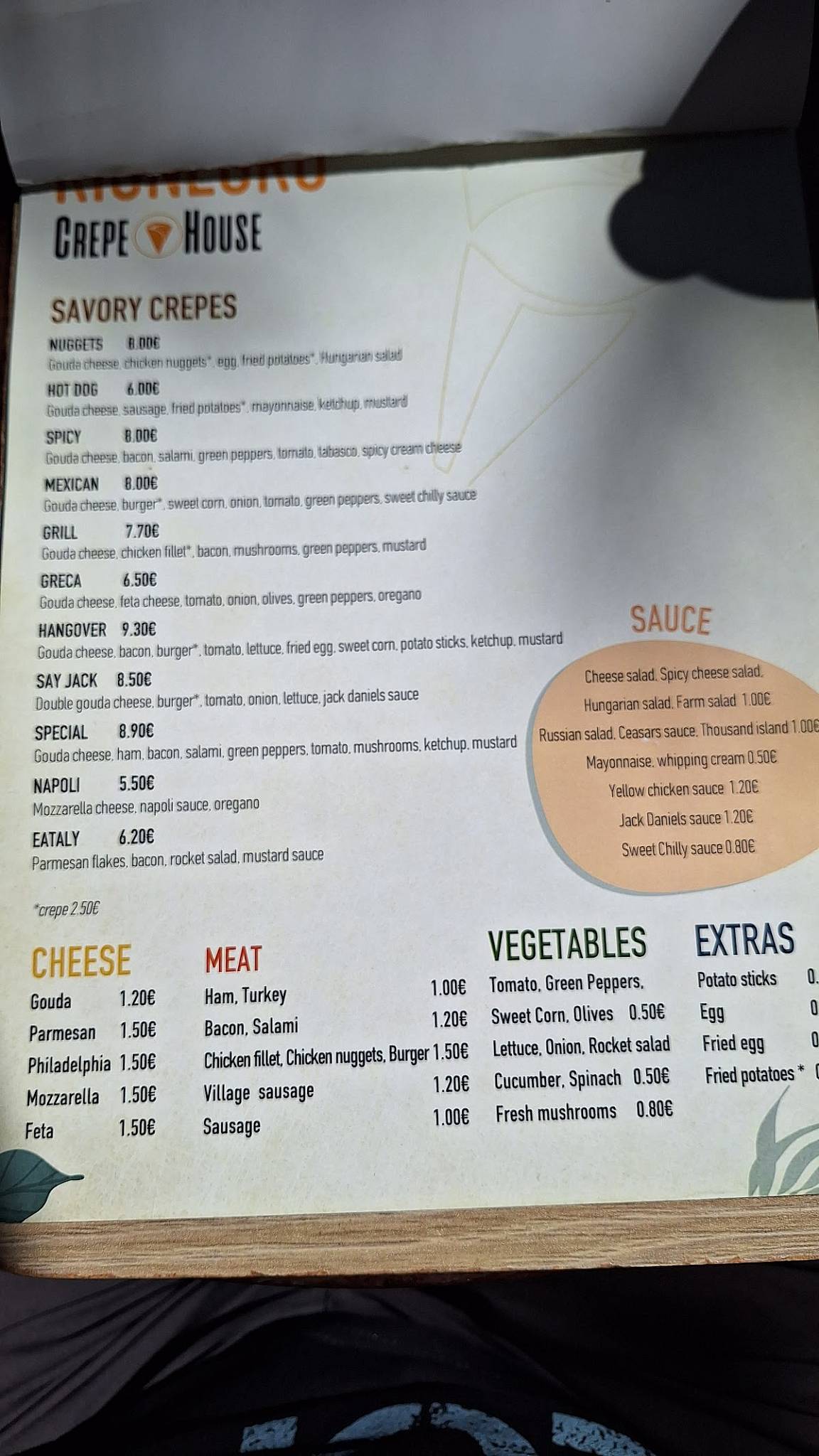 RIONEGRO CREPE HOUSE меню