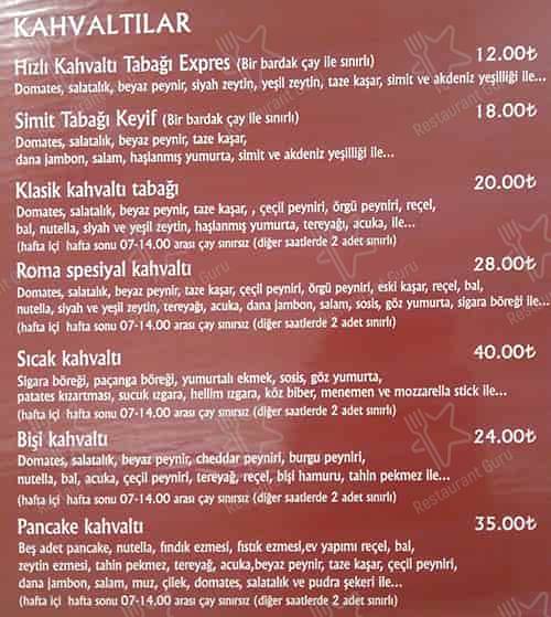 Roma Dondurmacısı меню