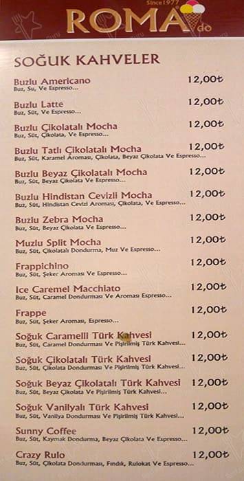Roma Dondurmacısı меню