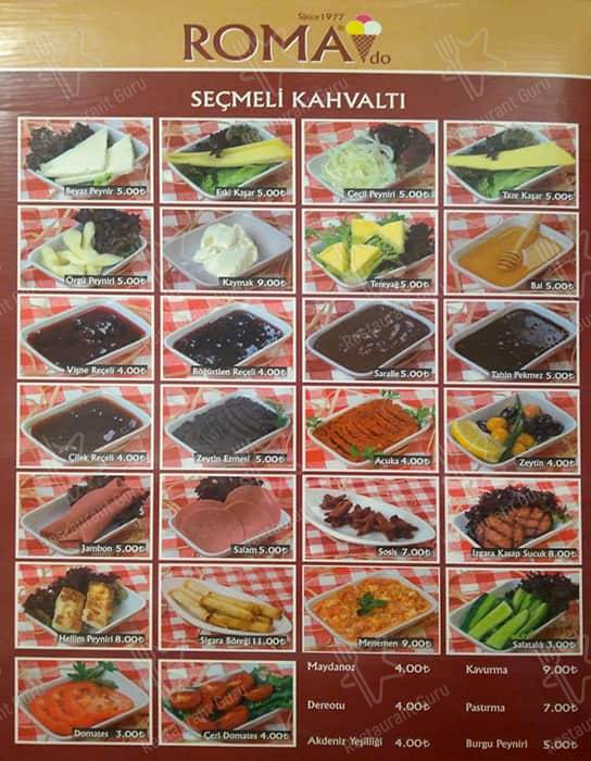 Roma Dondurmacısı меню