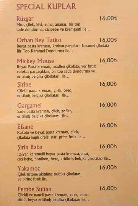 Roma Dondurmacısı меню