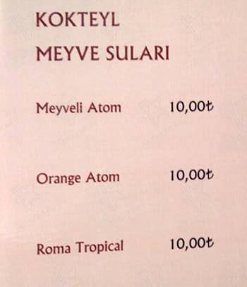 Roma Dondurmacısı меню