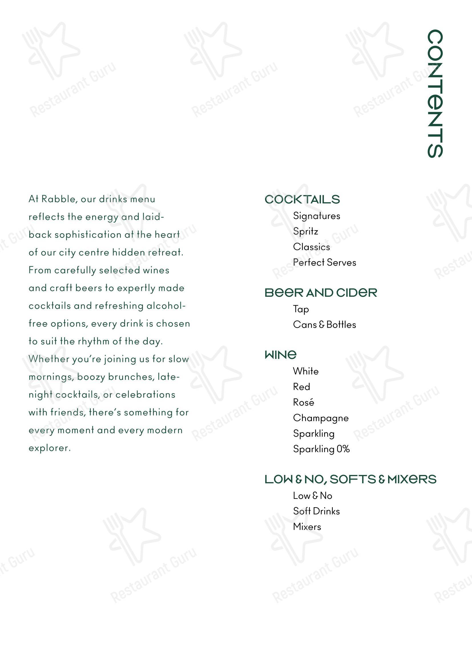Rabble в Эдинбурге - Dinner Menu