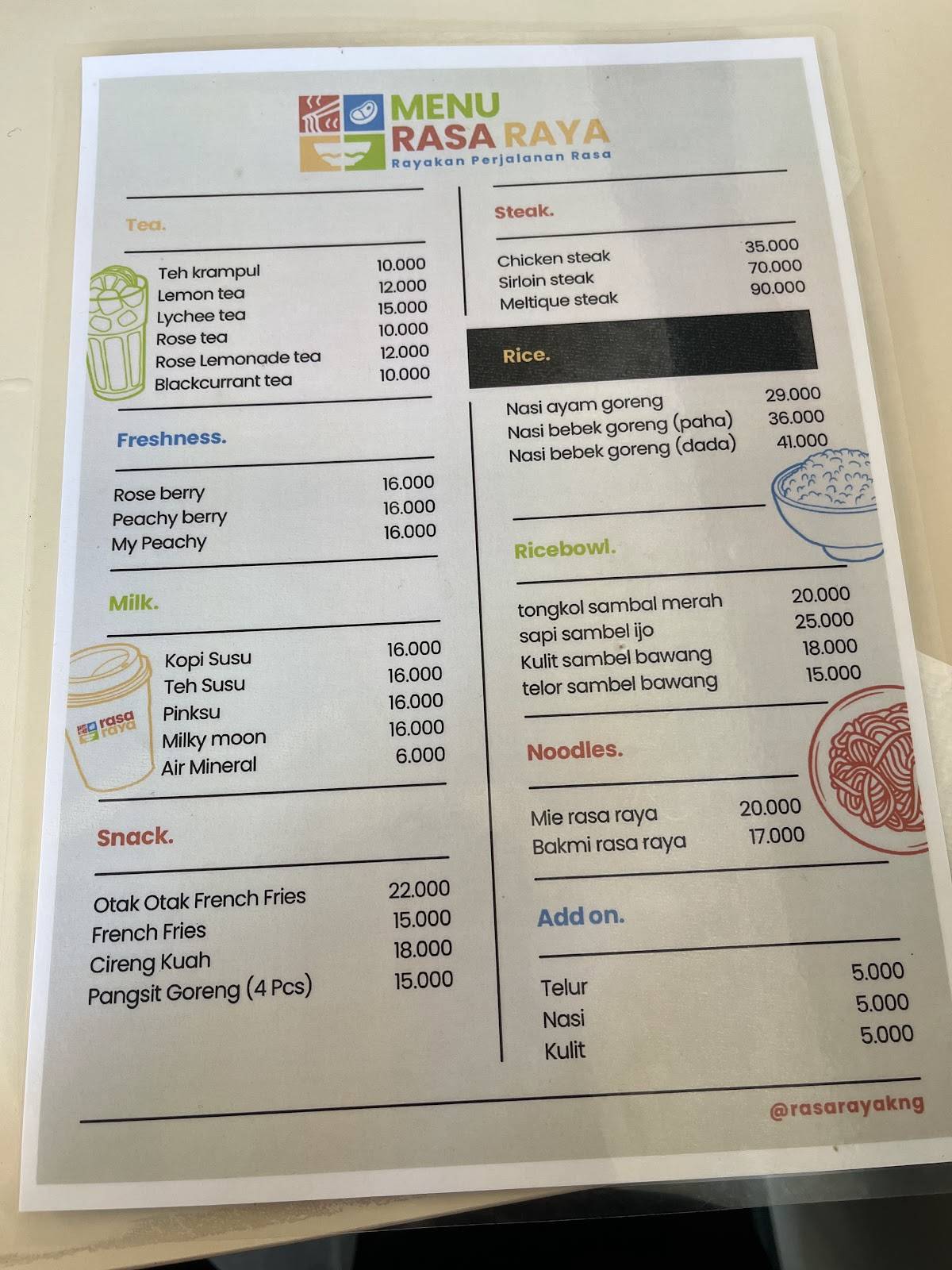 Rasa Raya Kuningan меню