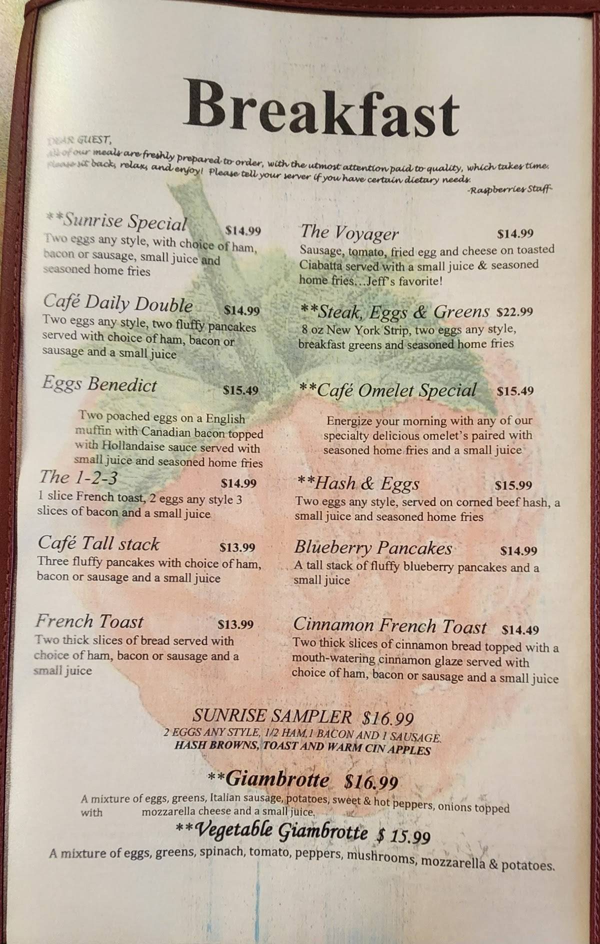 Raspberries Cafe of Rome меню