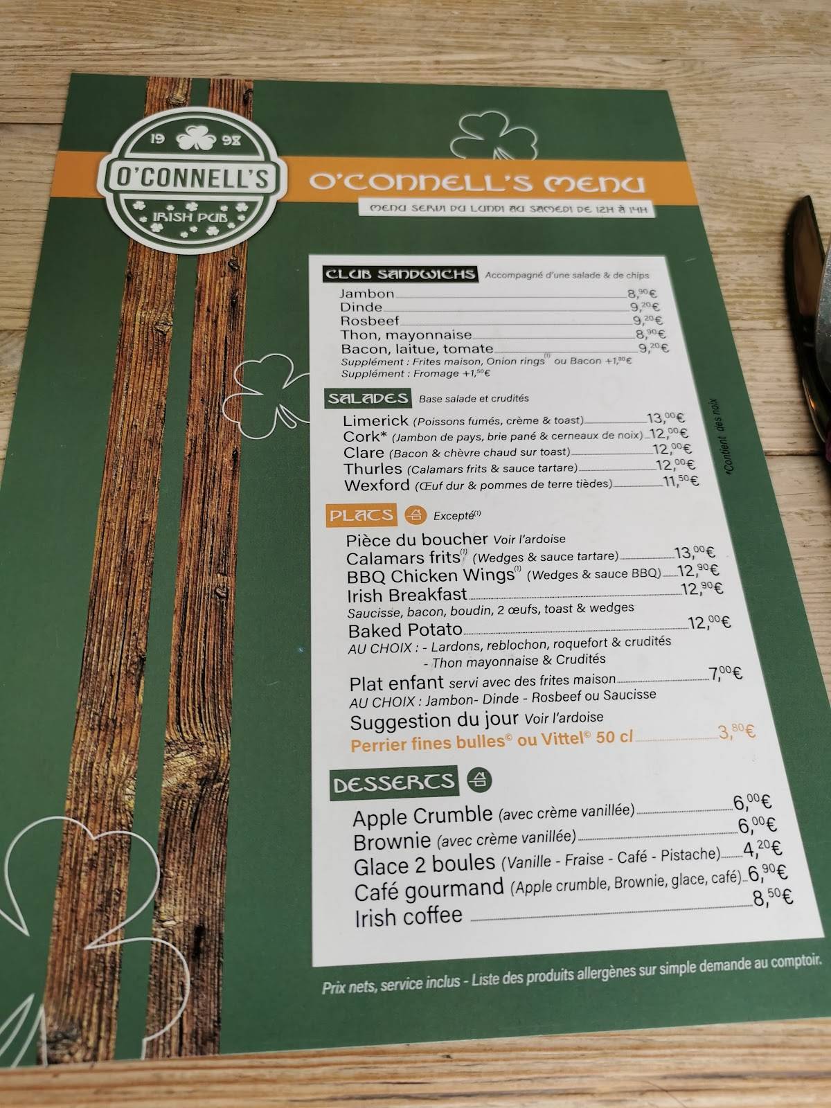 O'Connell's Irish Pub меню