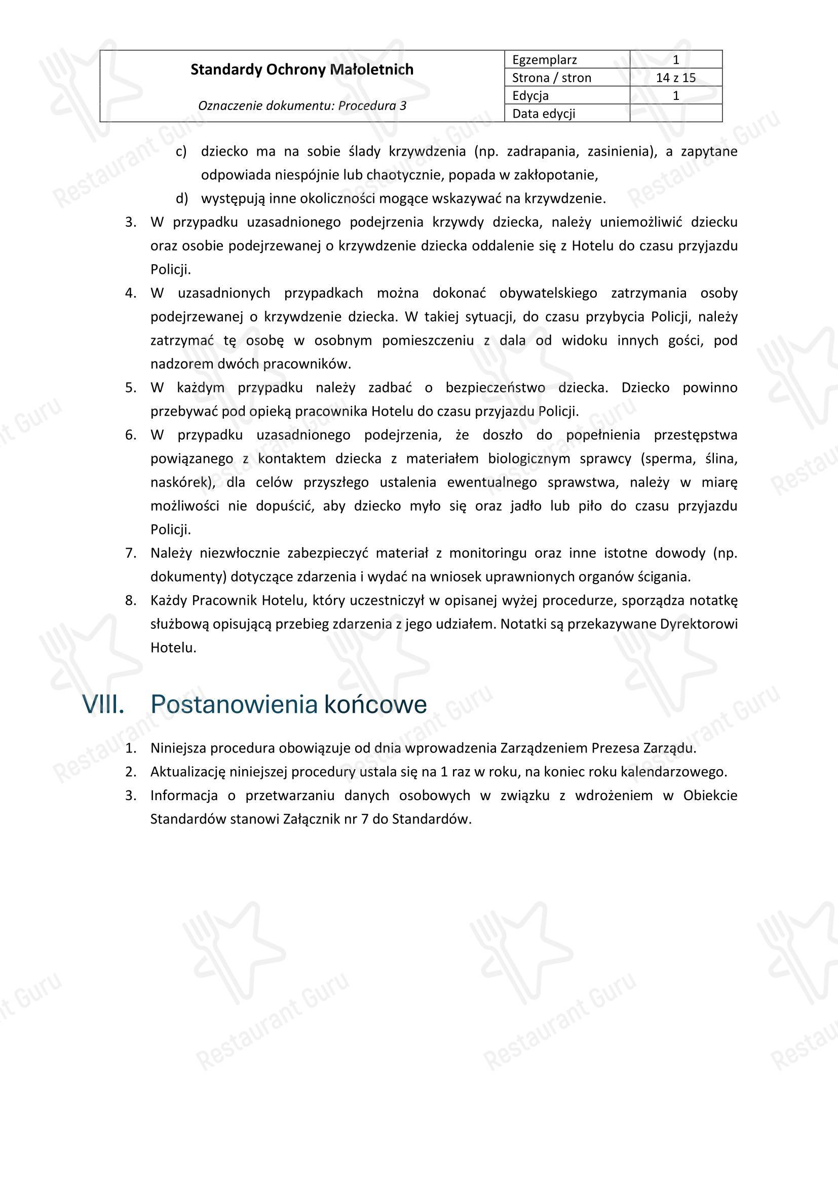 Меню напитков ресторана Restauracja Metropolis