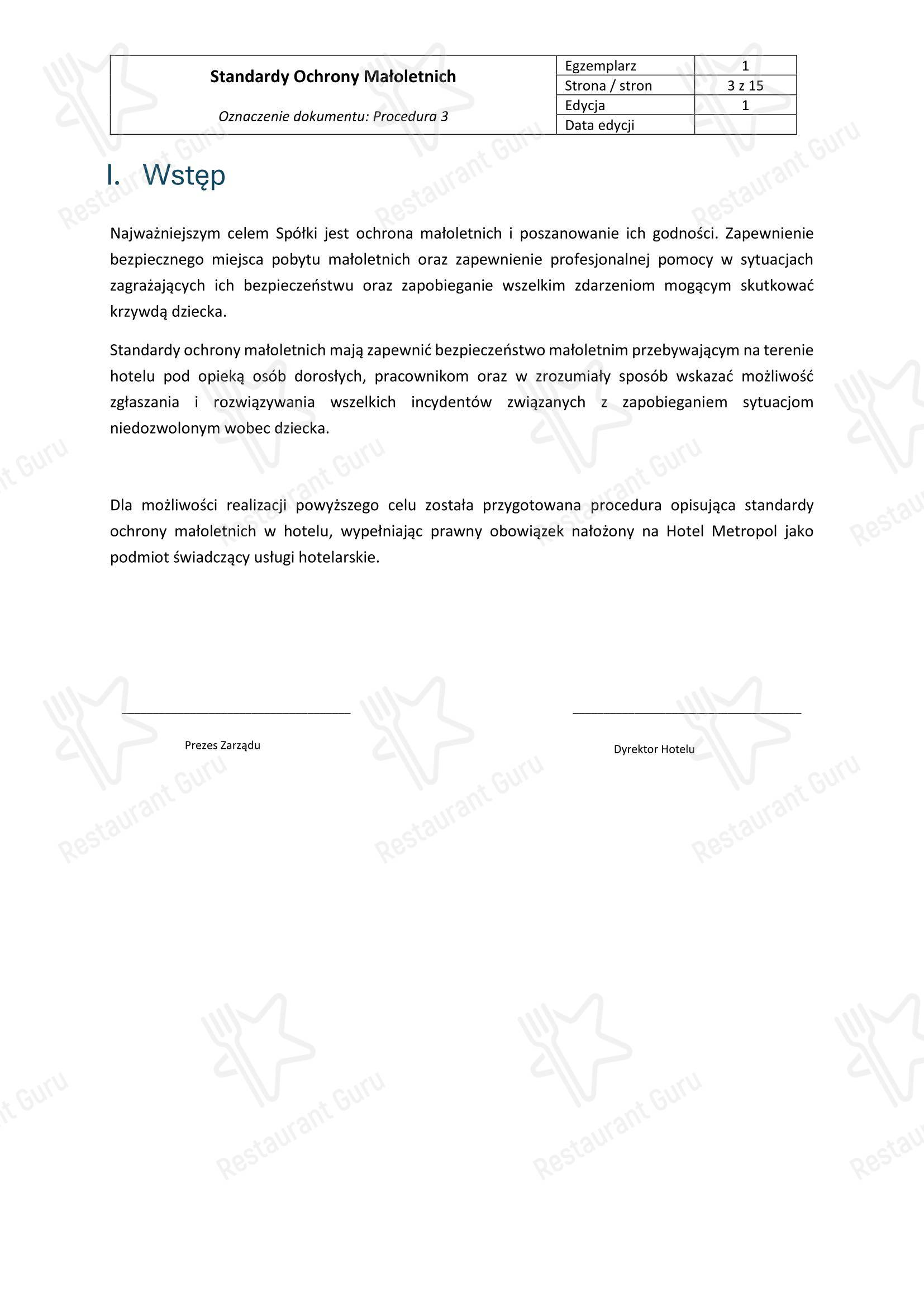 Меню напитков ресторана Restauracja Metropolis