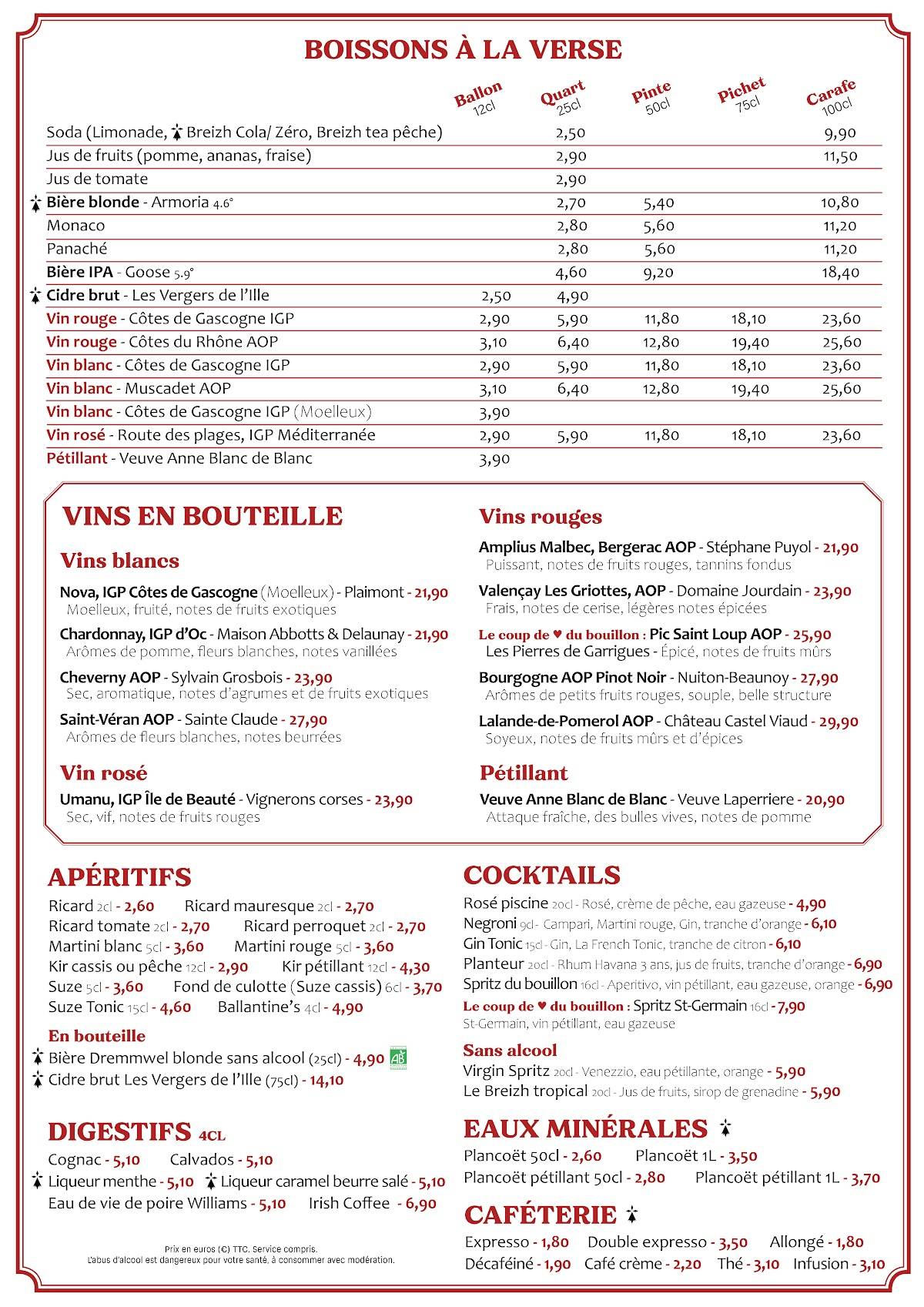 Bouillon Liberté меню