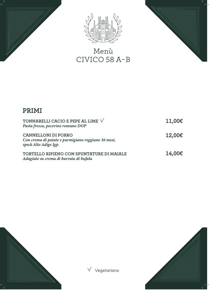 Civico58 A-B меню