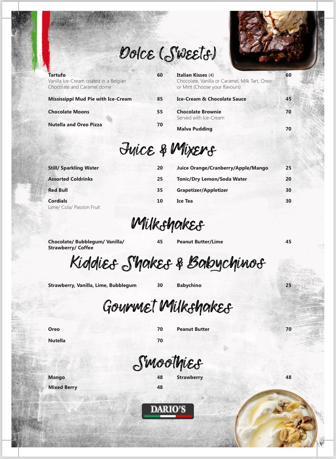 Dario's Restaurant меню