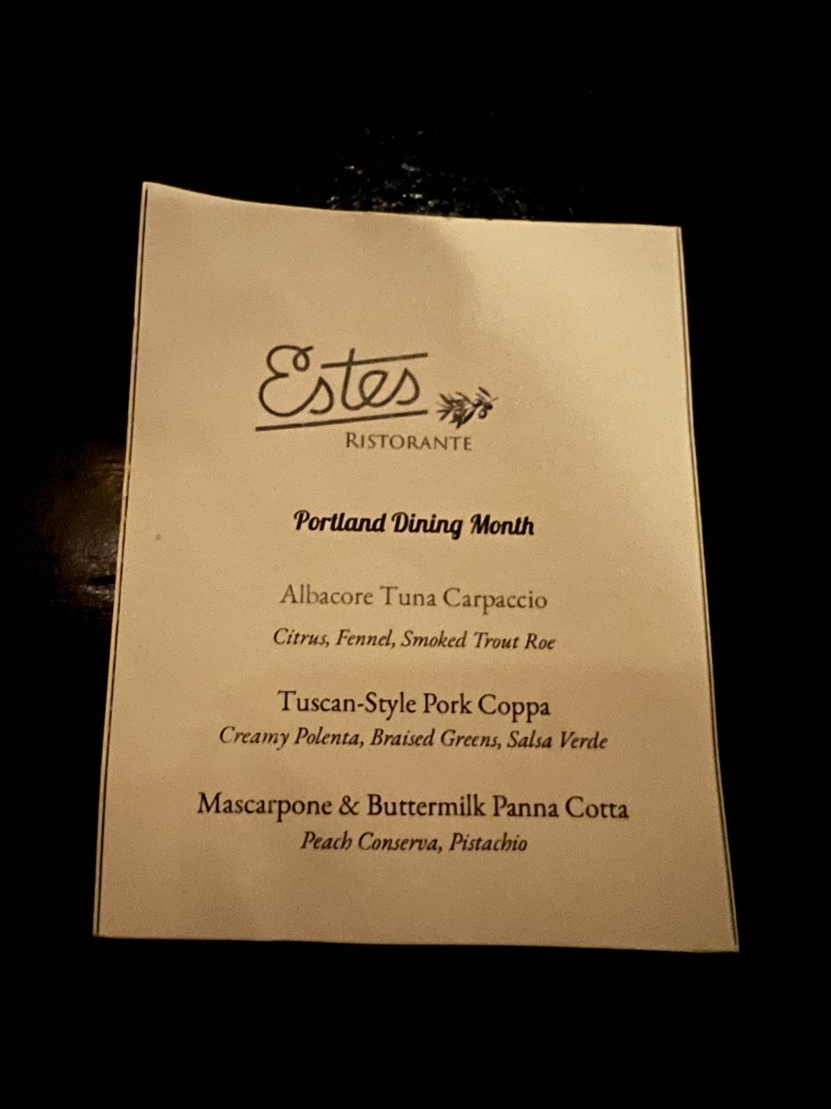 Estes Ristorante меню