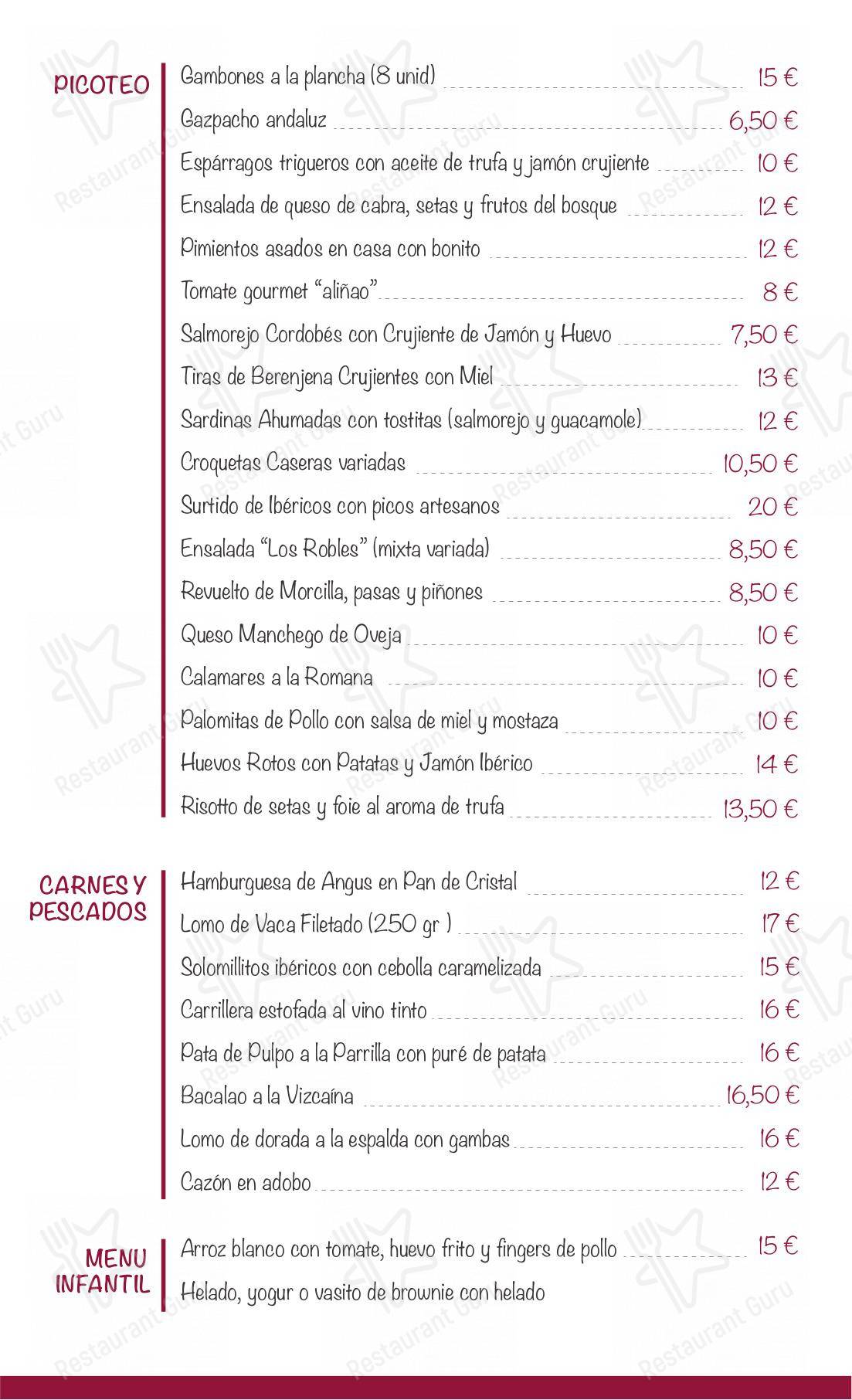 Dinner Menu ресторана Hacienda Los Robles
