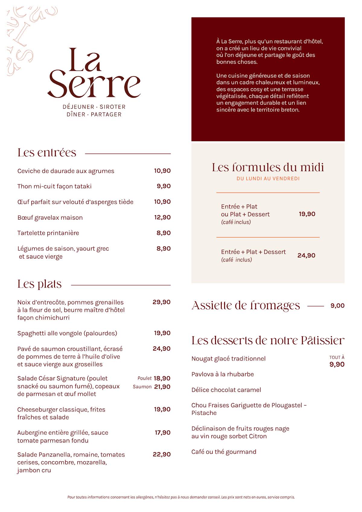 La Serre (Restaurant Novotel Rennes Alma) меню