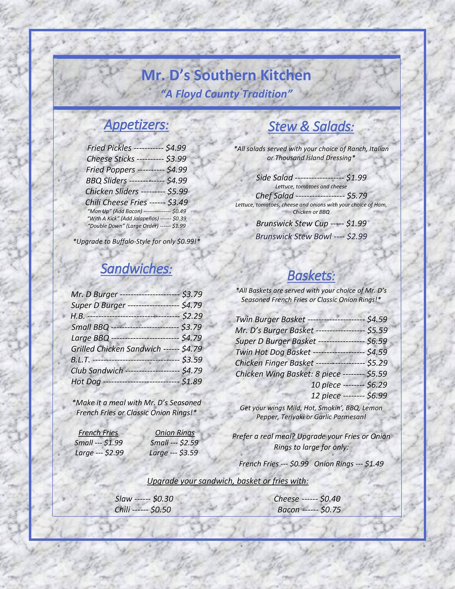 Mr. D's меню