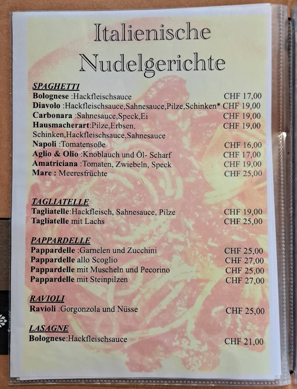 Restaurant Pizzeria Simplon Blick меню