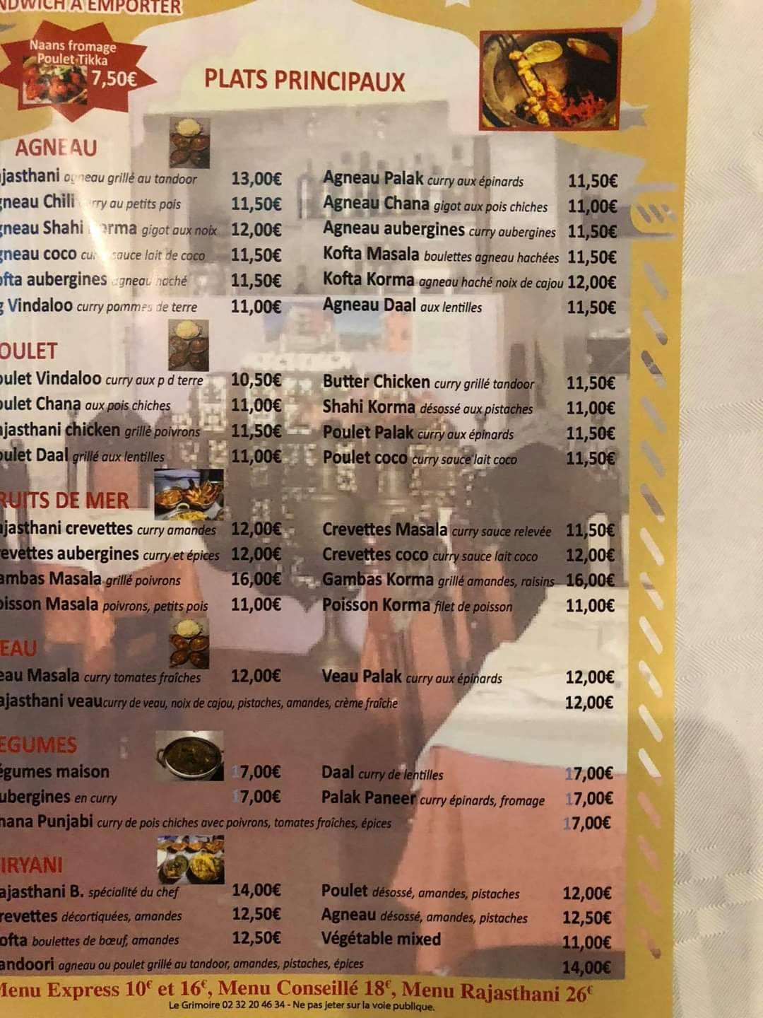 Le Rajasthan Rouen меню