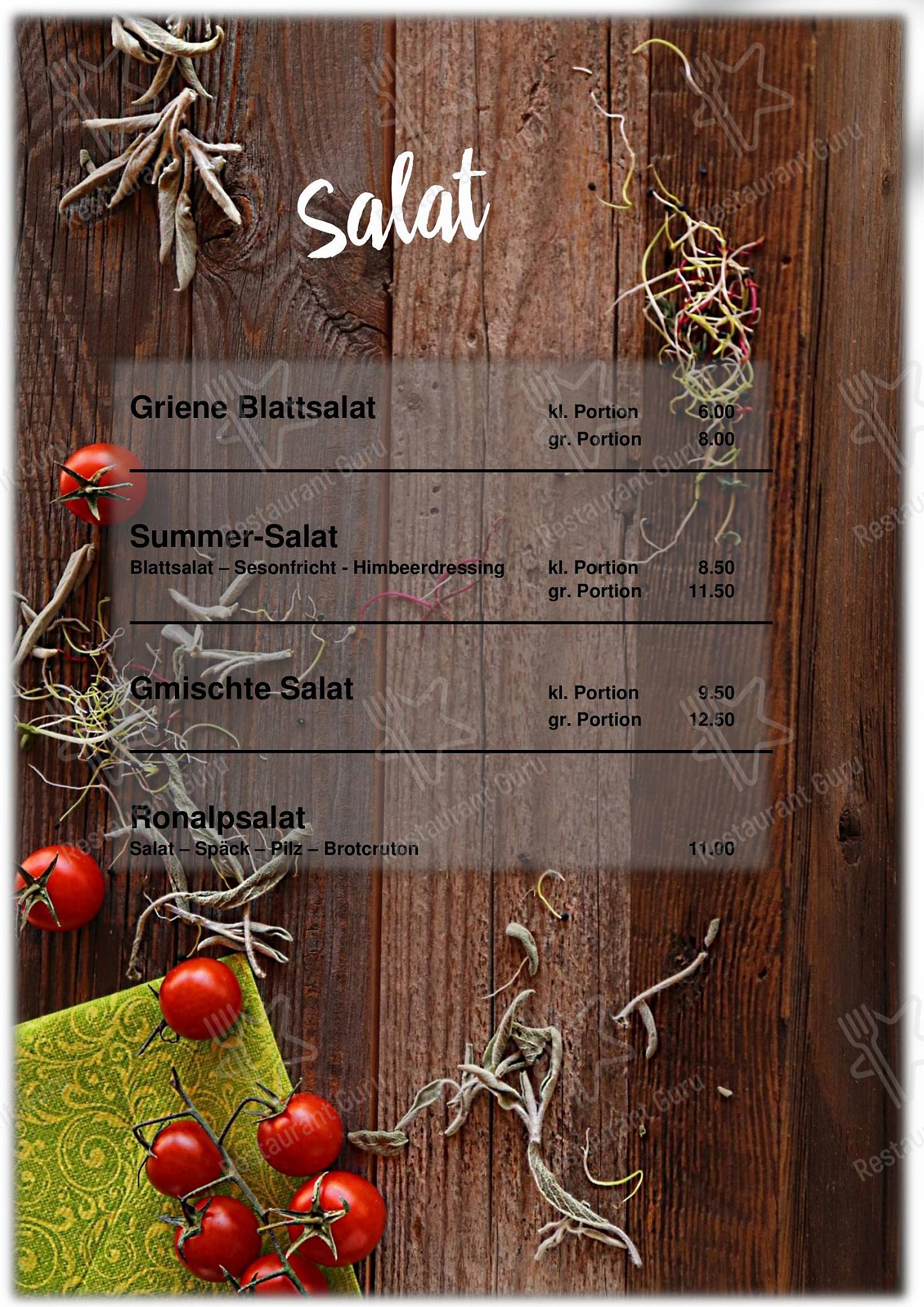 Меню ресторана Restaurant Ronalp - Wine Menu