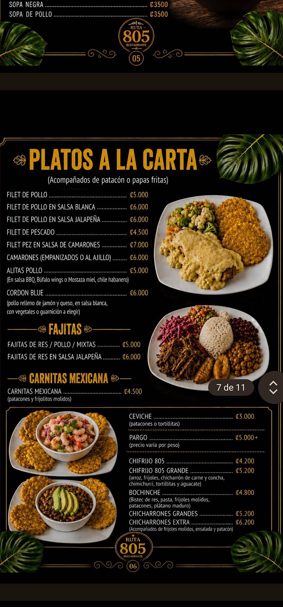 Restaurante Ruta 805 меню