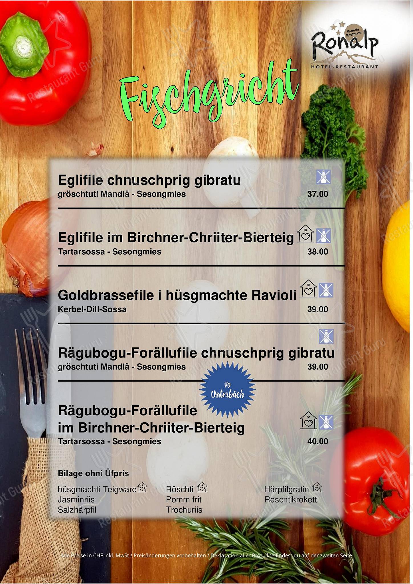 Wine Menu ресторана Restaurant Ronalp в Бюрхене