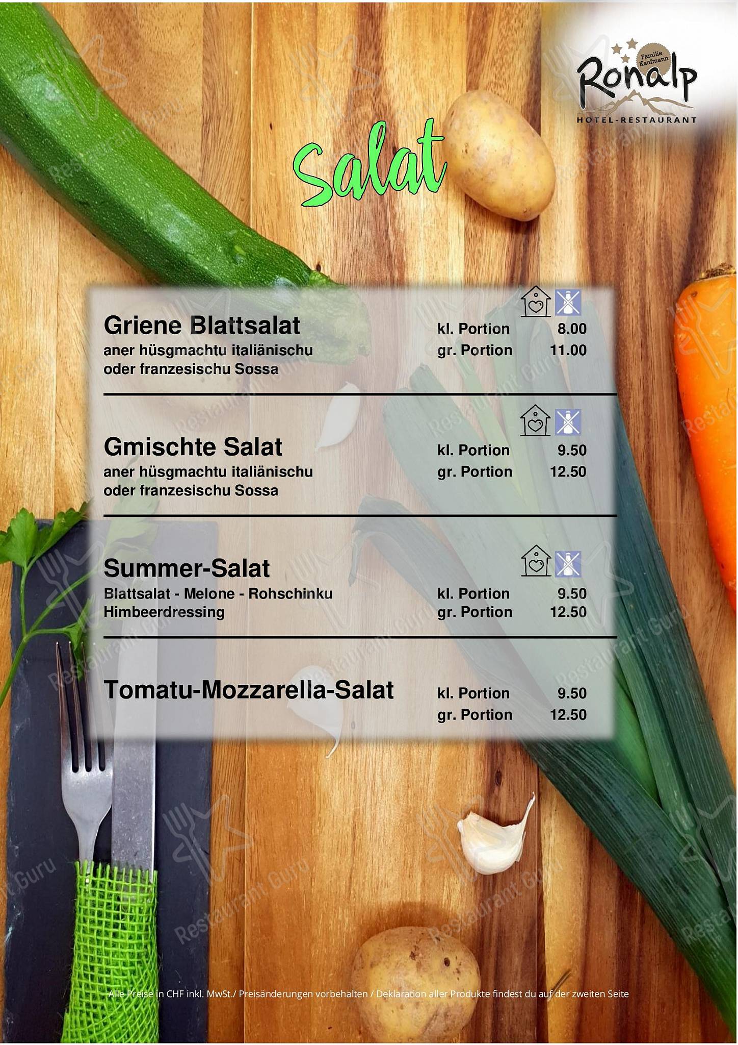 Меню ресторана Restaurant Ronalp - Wine Menu
