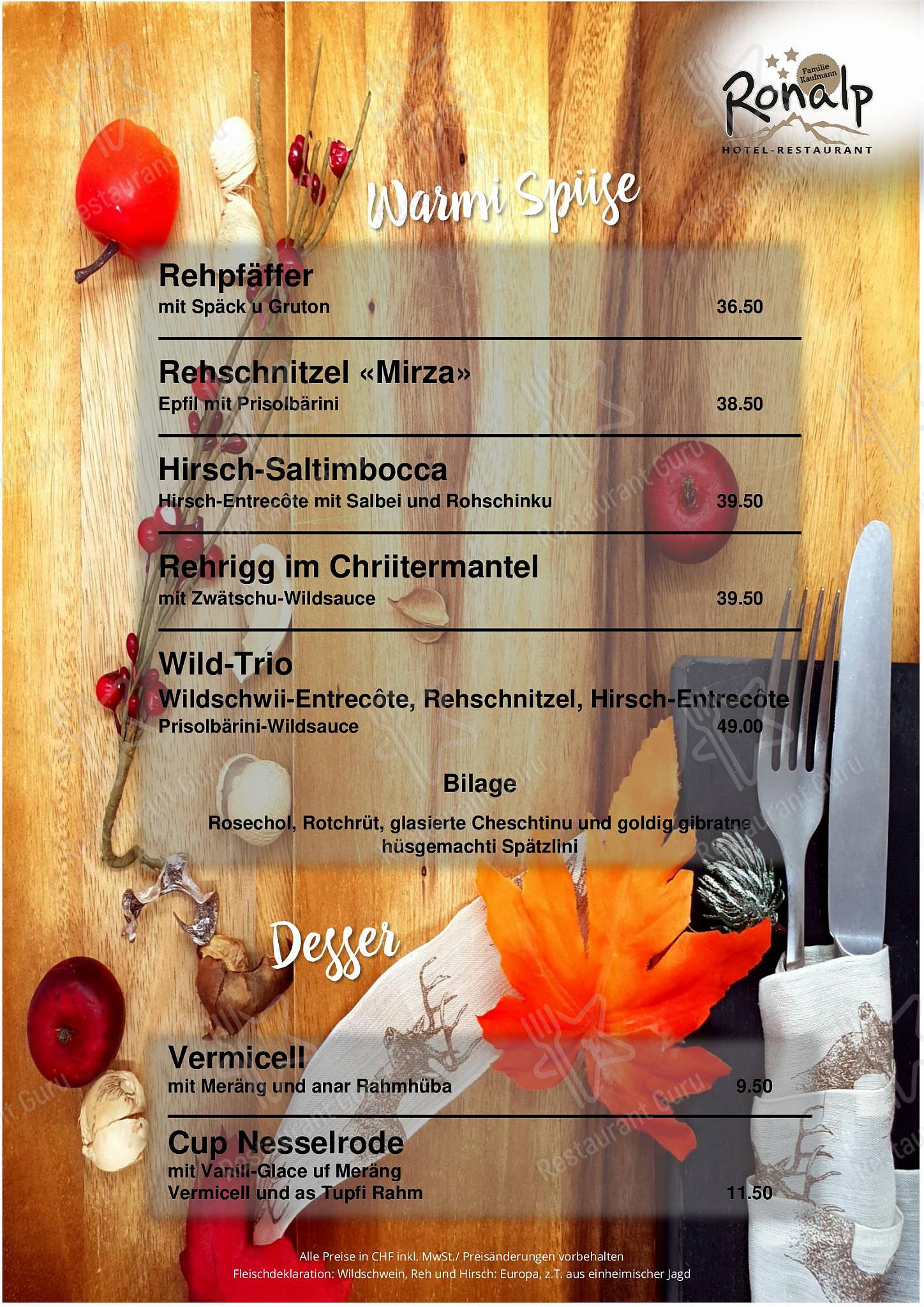Restaurant Ronalp в Бюрхене - Wine Menu