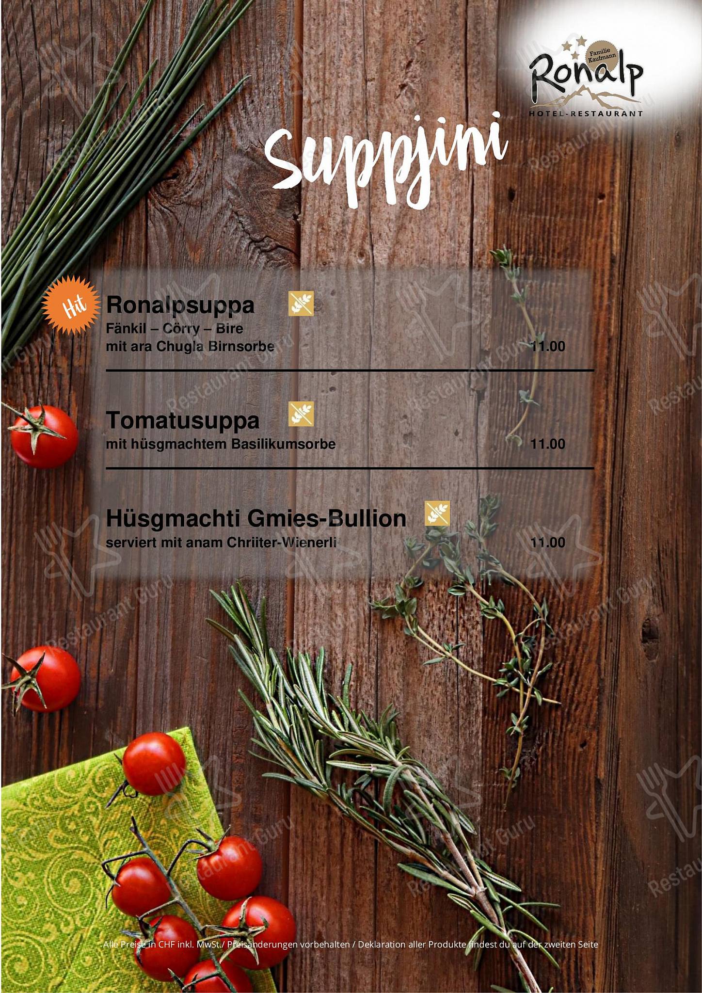 Меню ресторана Restaurant Ronalp - Wine Menu