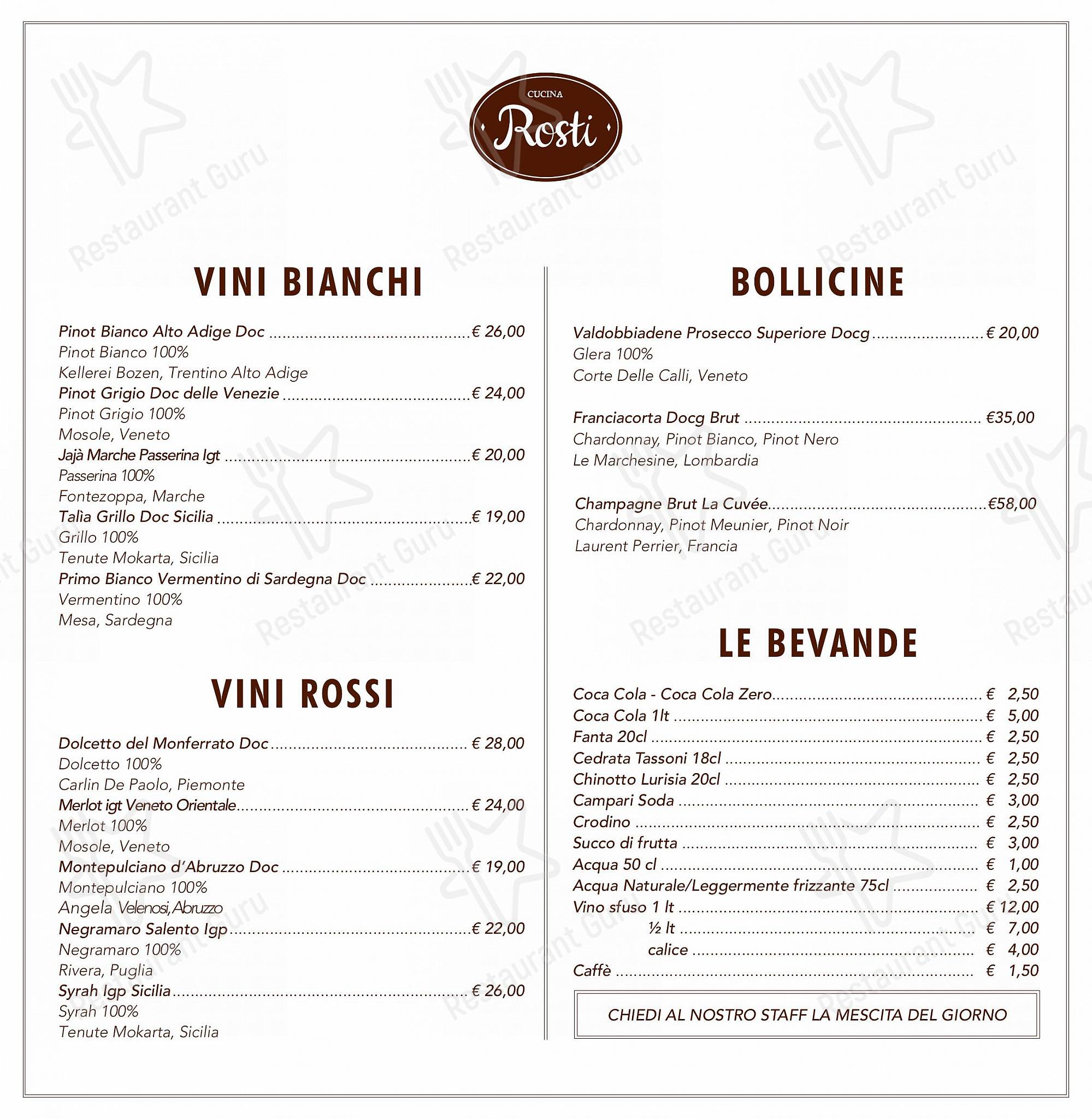Takeaway Menu ресторана Rosti al Pigneto
