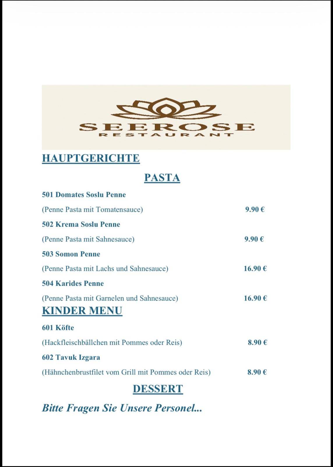 Seerose Restaurant Roth меню