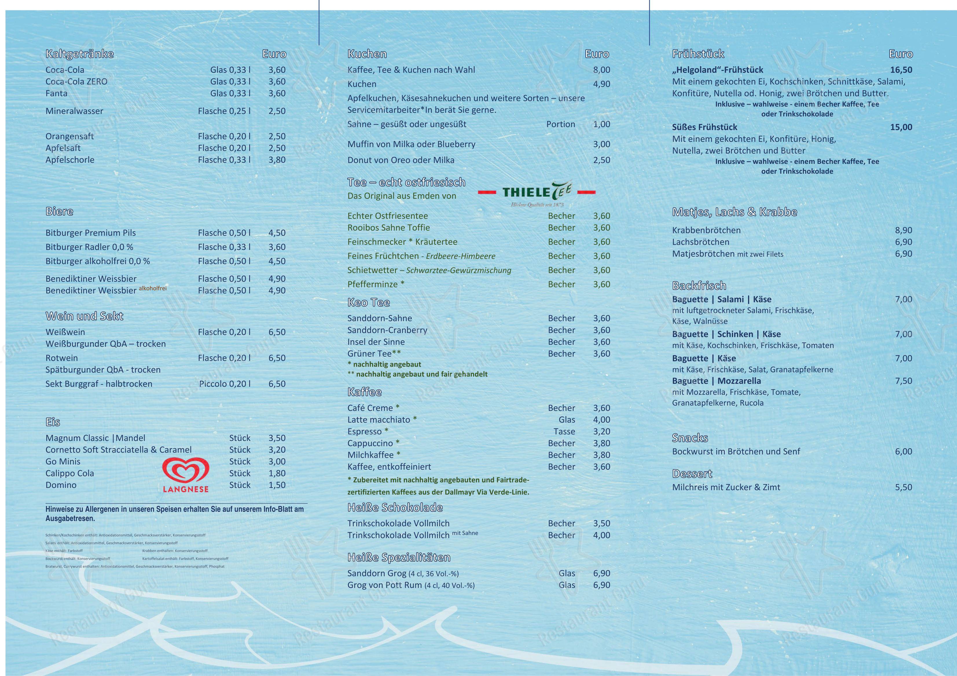 Меню ресторана Restaurant Strandlust - Детское
