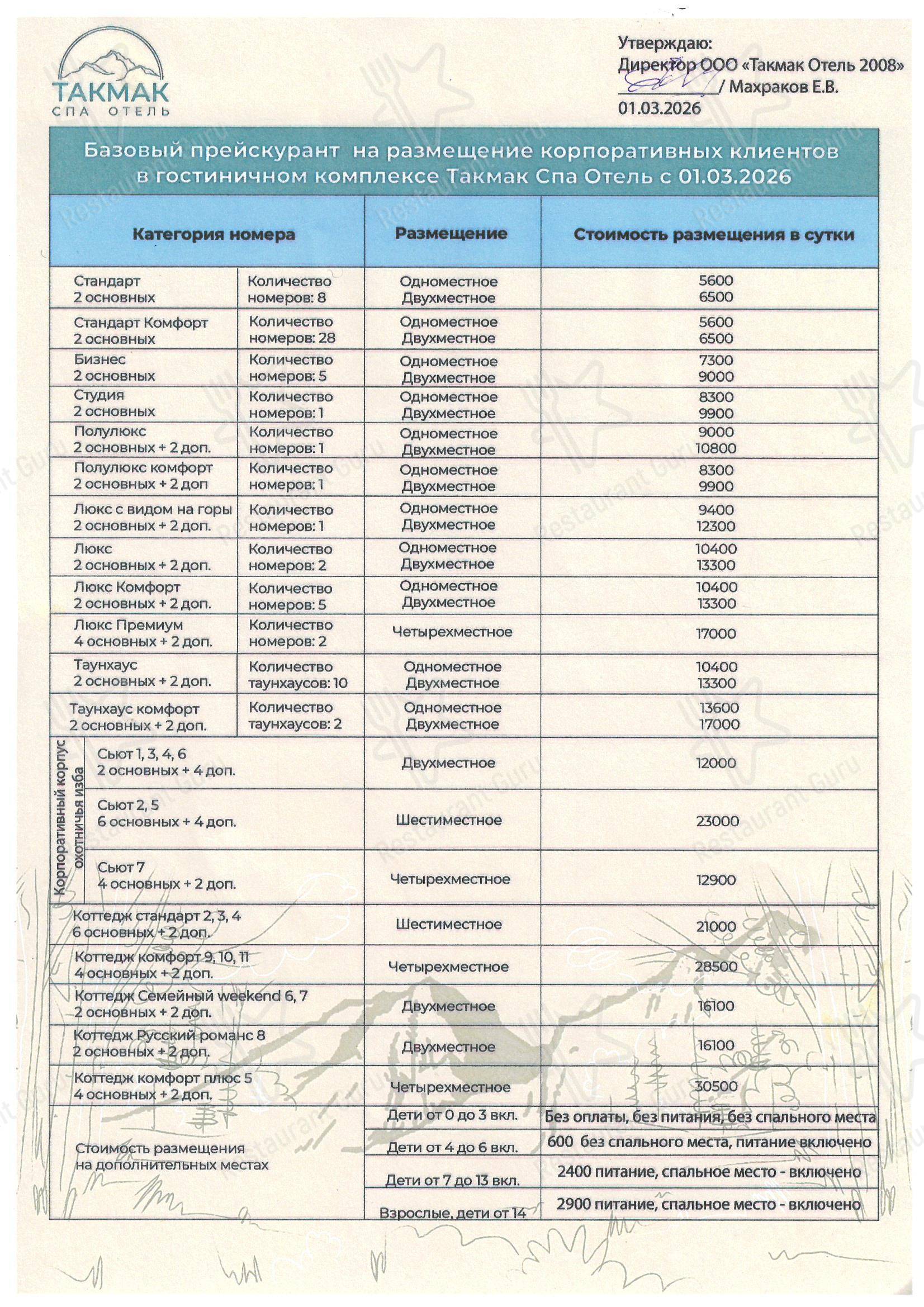 Dinner Menu Ресторан Такмак в Красноярске