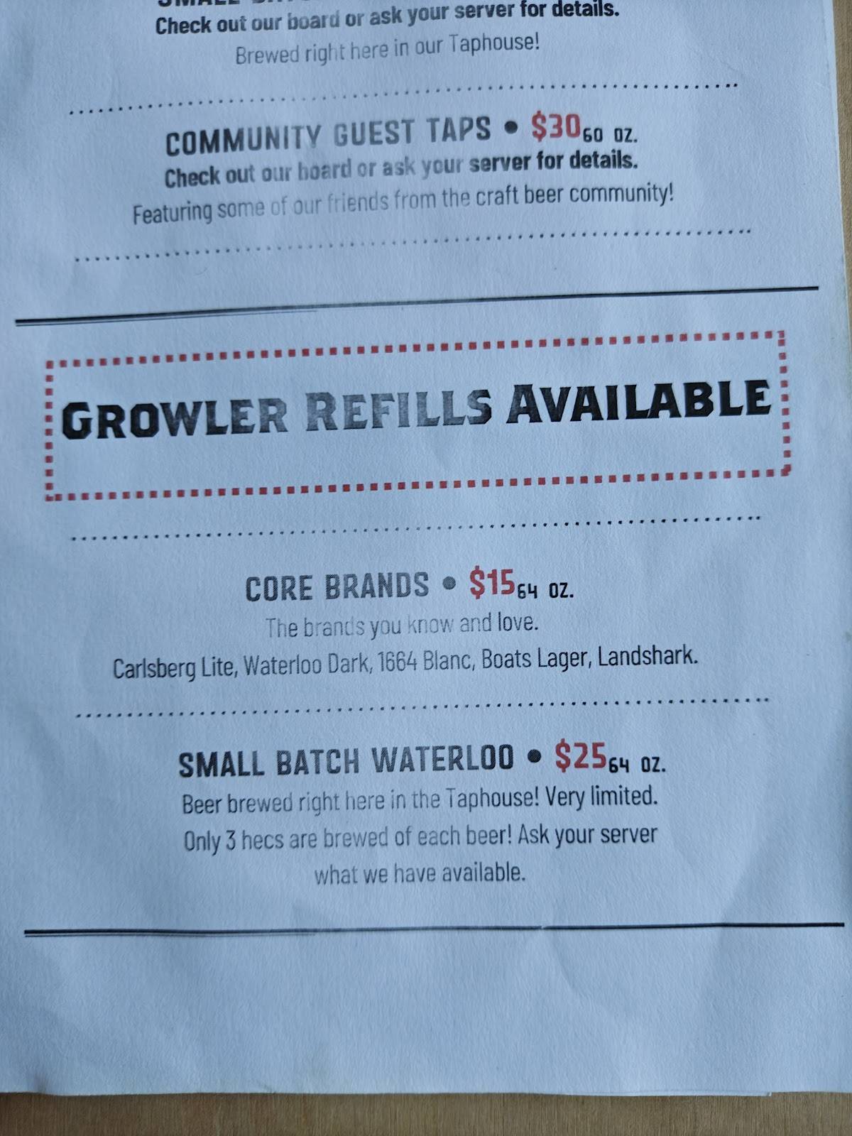 Waterloo Brewing Taphouse меню