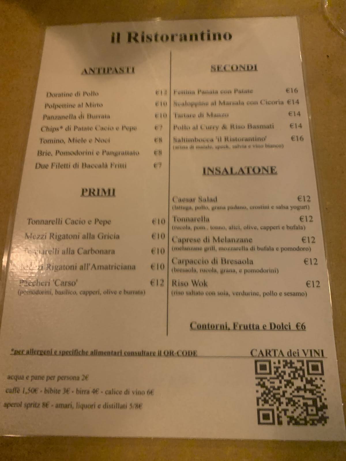 il Ristorantino меню