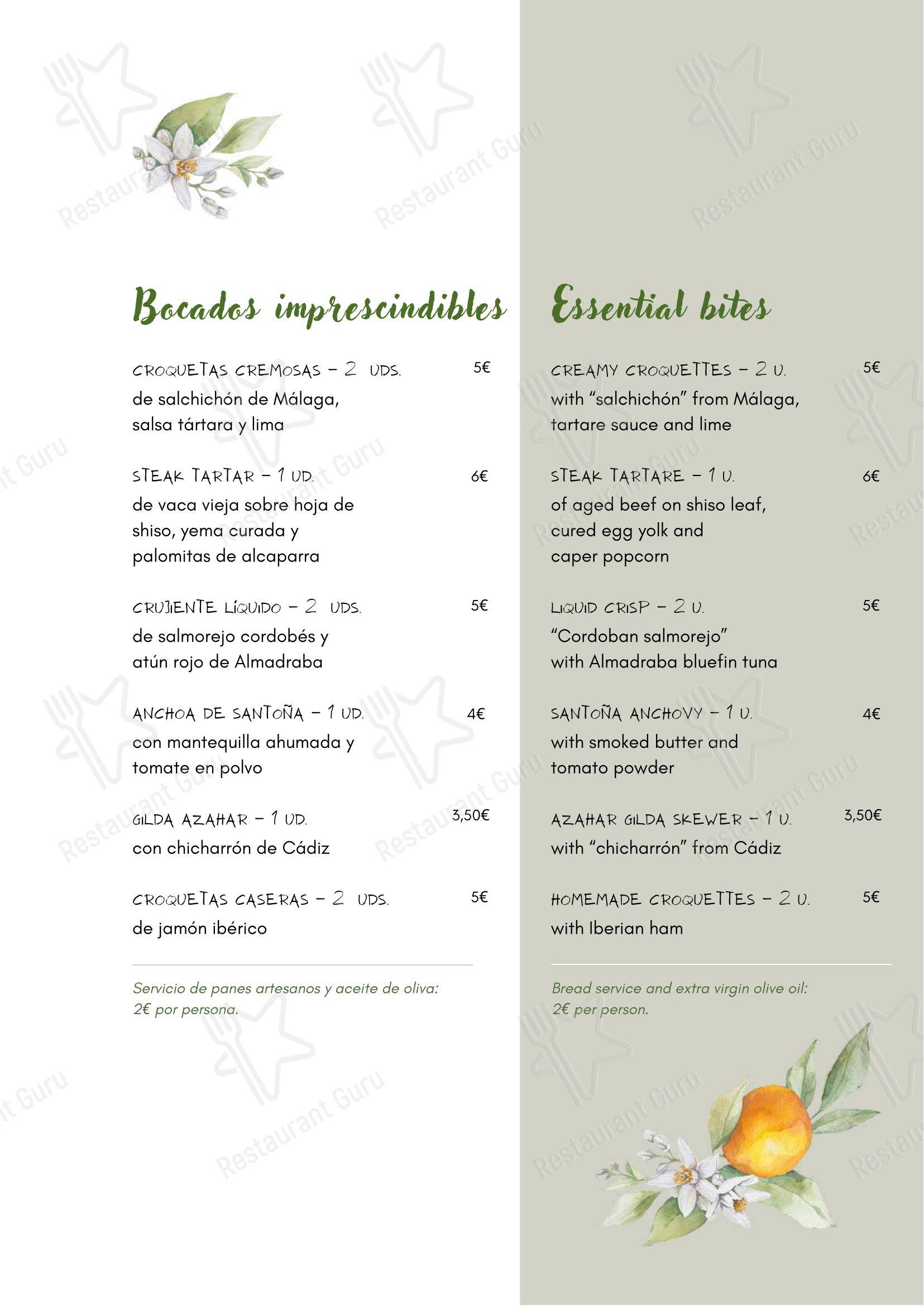 菜单 ресторана Restaurante Azahar Eboca Restaurants