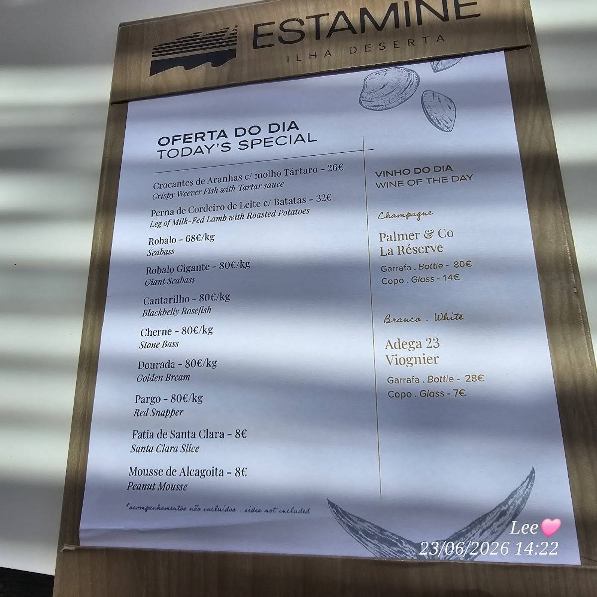 Restaurante Estaminé меню