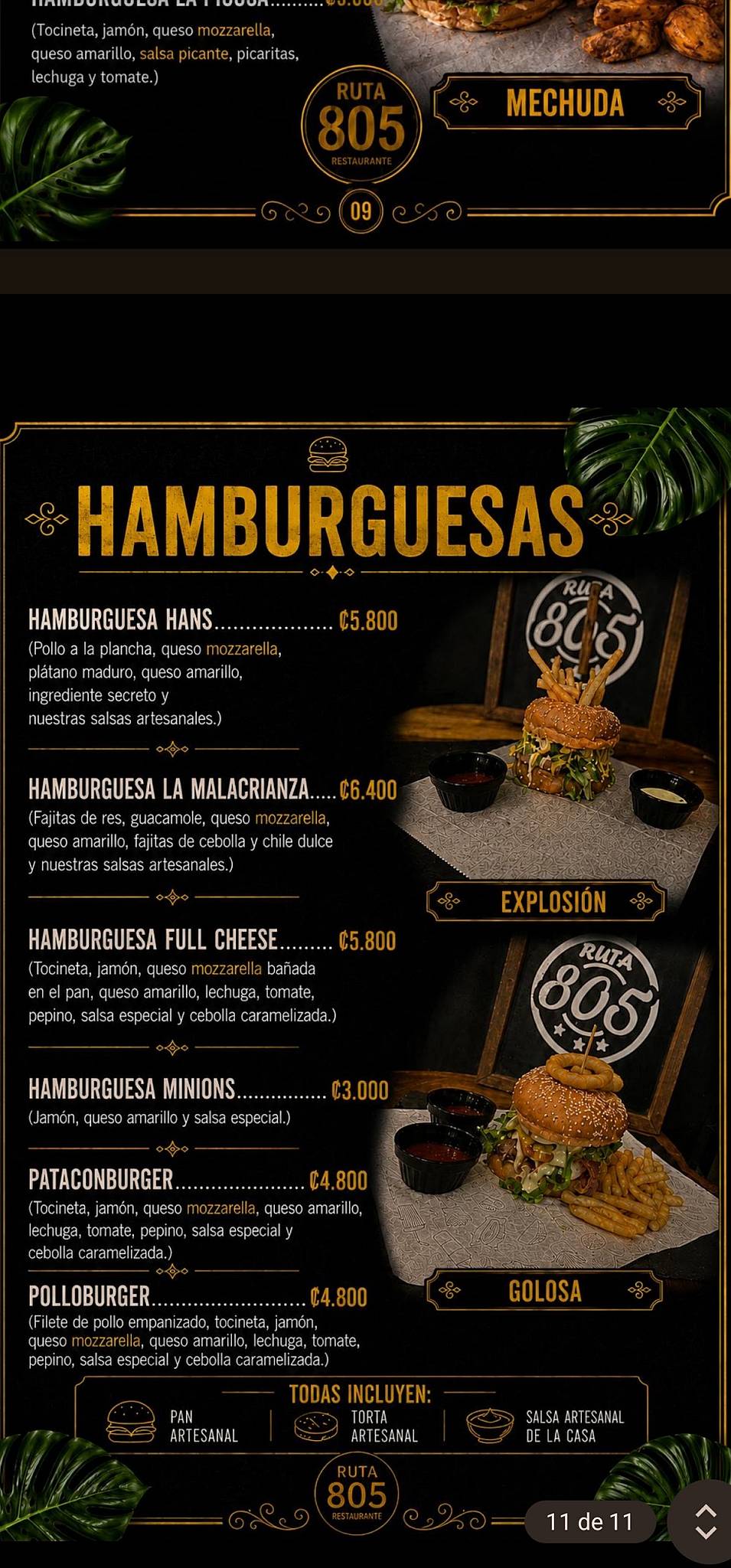 Restaurante Ruta 805 меню