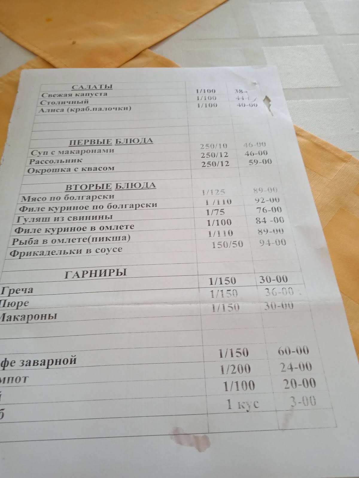 Ресторан Мыш меню